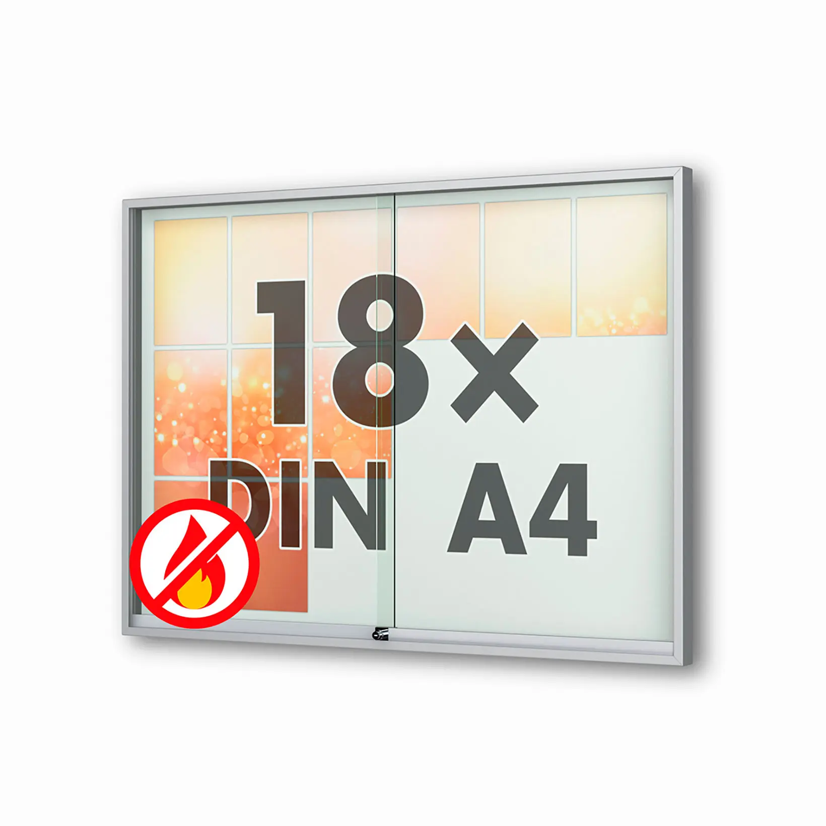 18 x DIN A4 Schaukasten Fortis mit Schiebetüren - 60 mm Bautiefe - Schaukasten Brandschutzklasse A1✓