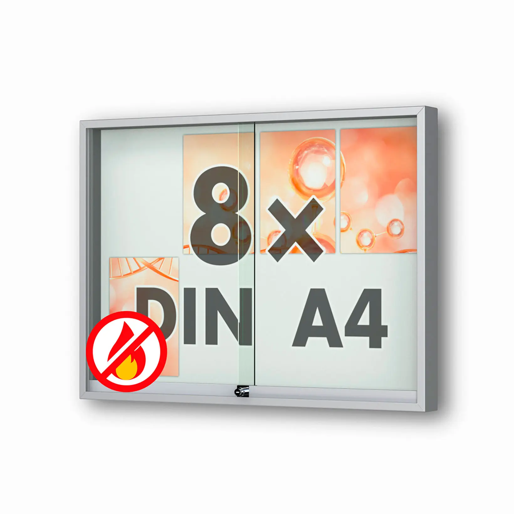 8 x DIN A4 Schaukasten Fortis mit Schiebetüren - 80 mm Bautiefe - Schaukasten Brandschutzklasse A1✓