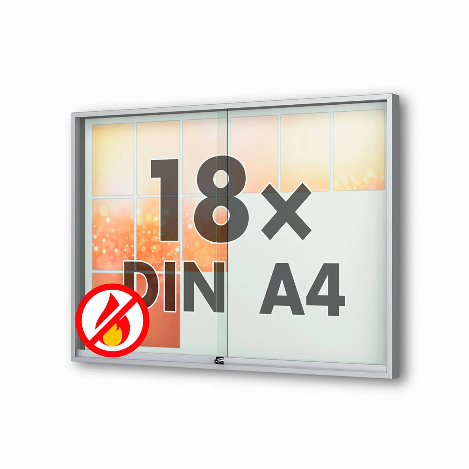 18 x DIN A4 Schaukasten Fortis mit Schiebetüren - 80 mm Bautiefe - Schaukasten Brandschutzklasse A1✓