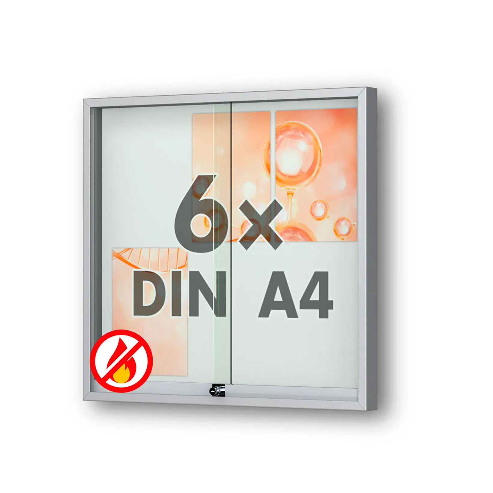6 x DIN A4 Schaukasten Fortis mit Schiebetüren - 60 mm Bautiefe - Schaukasten Brandschutzklasse A1✓
